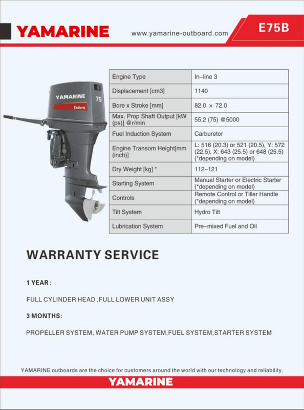JAPAN YAMARINE 75HP outboard motor replace YAMAHA 2 stroke outboard engine