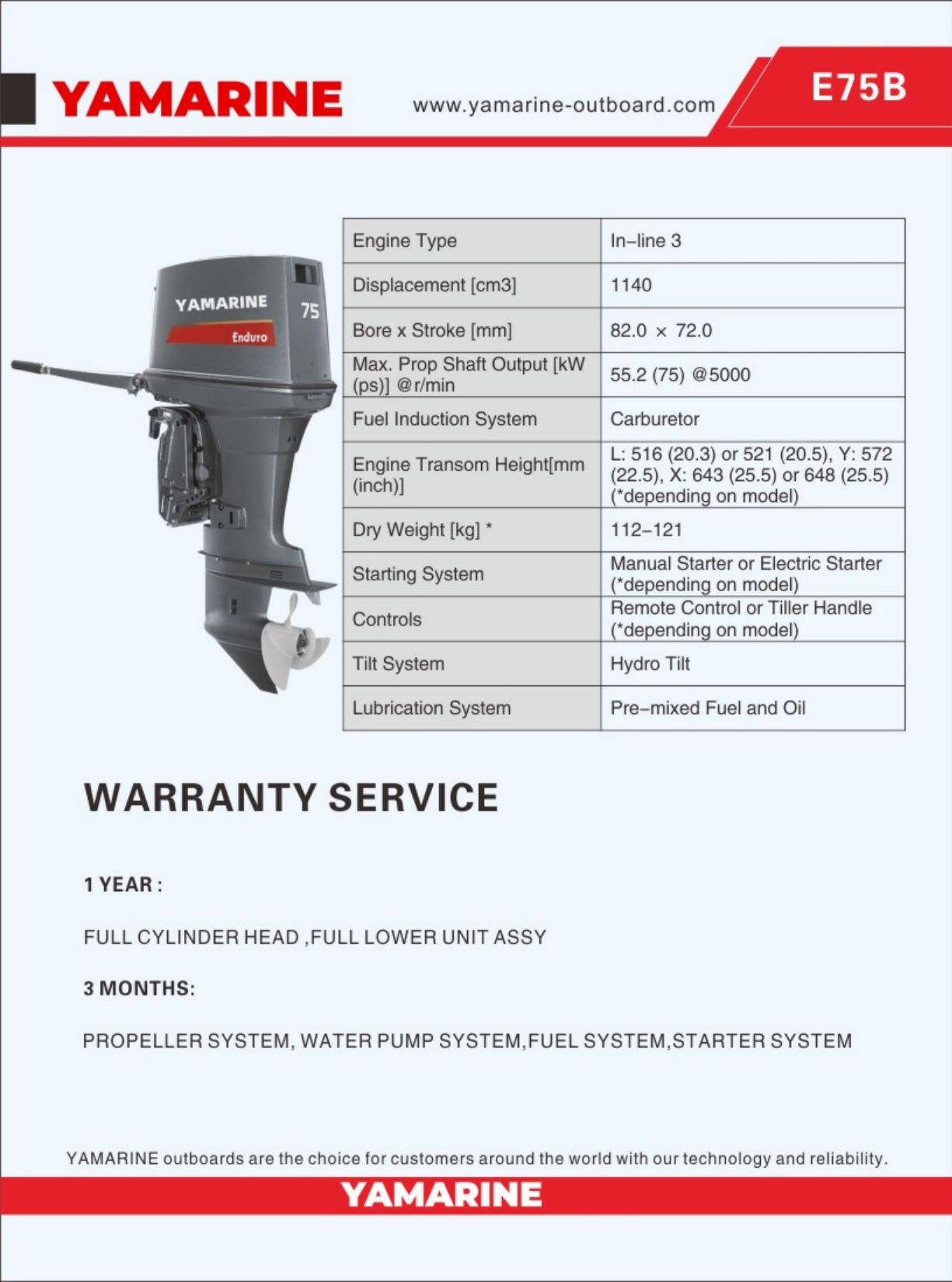 JAPAN YAMARINE 75HP outboard motor replace YAMAHA 2 stroke outboard engine